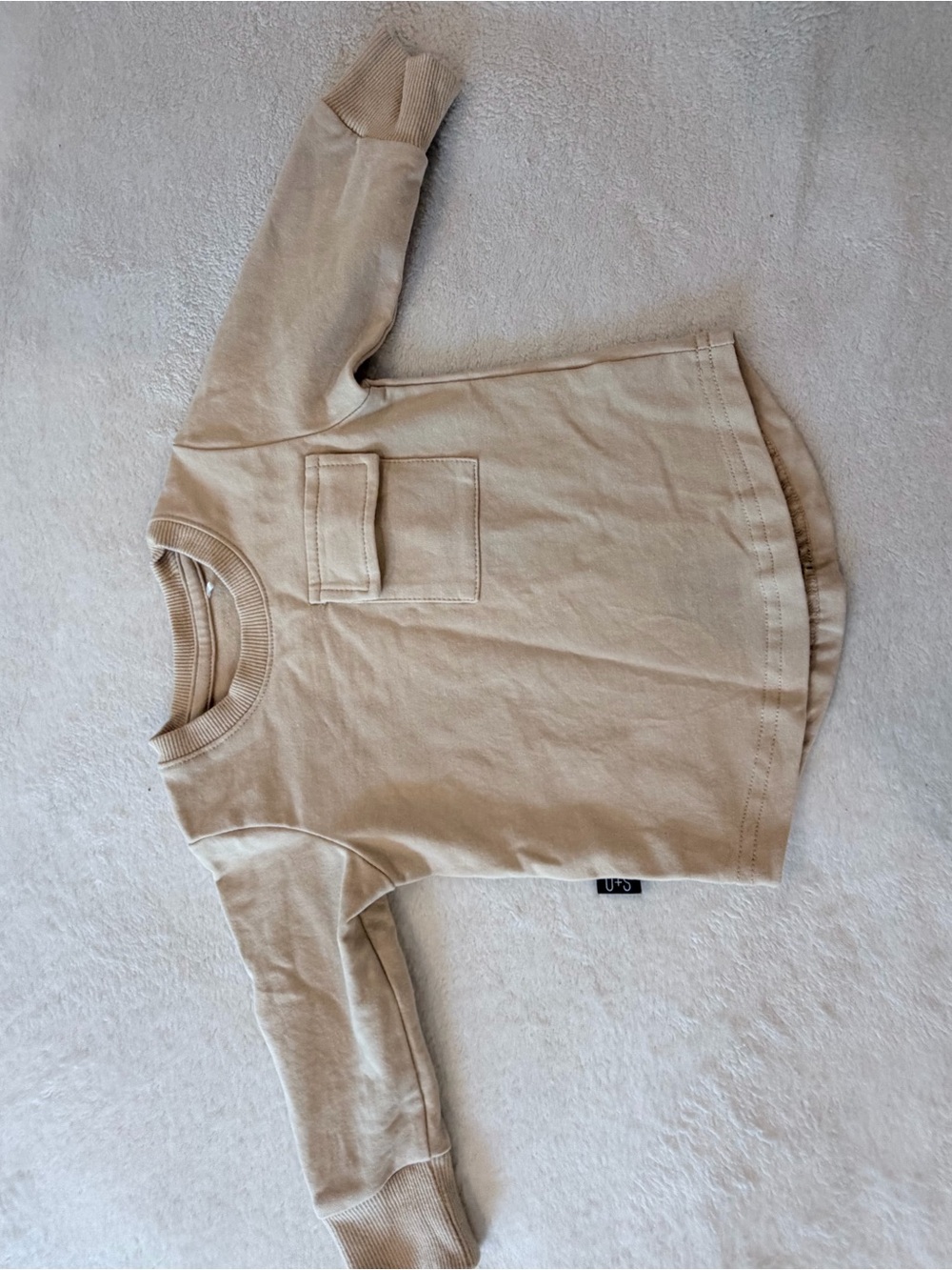 Kids Long Sleeve Tee with Front Pocket - Beige